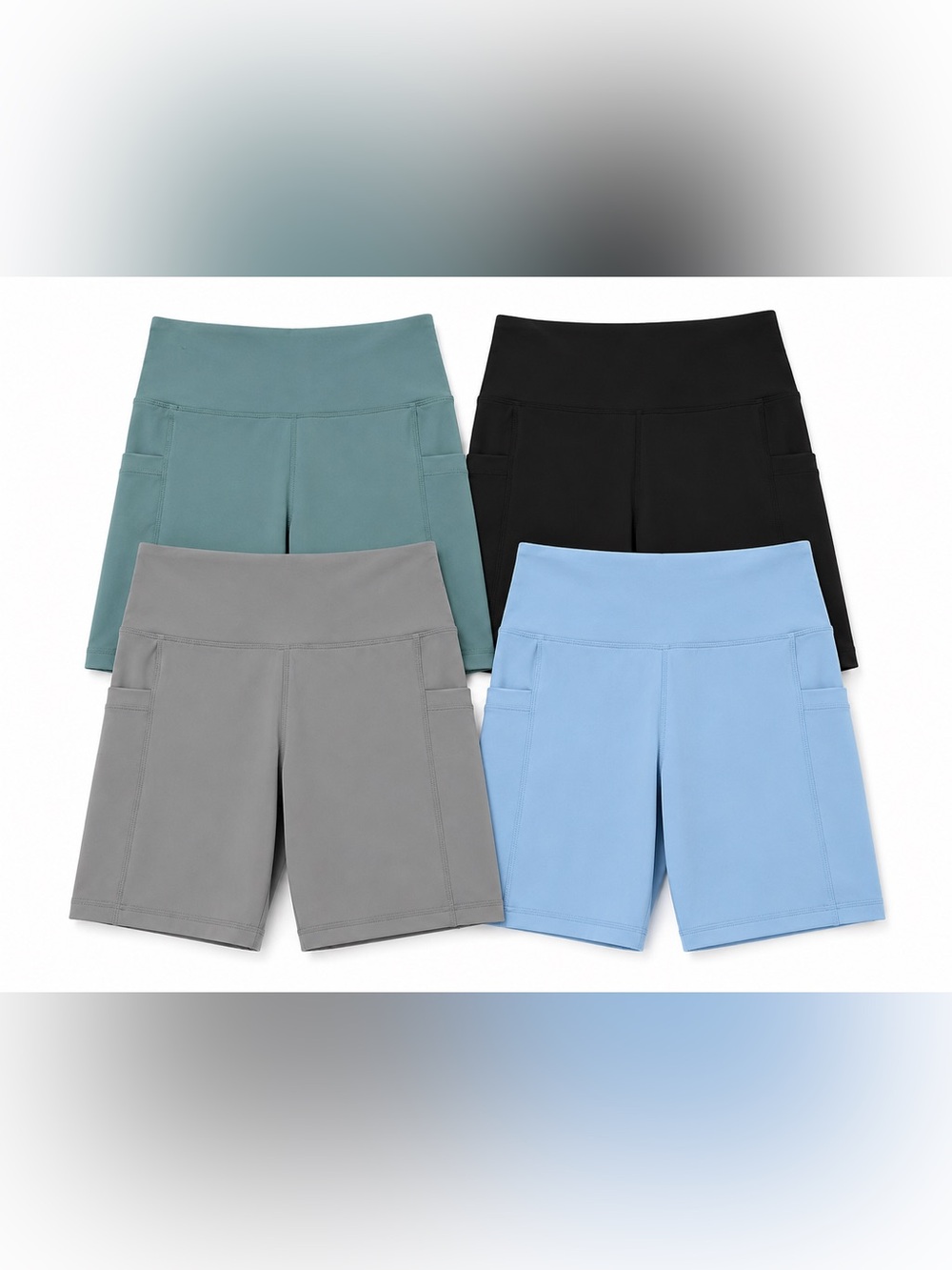 Set of four pair High-Waist Pocket Active Shorts - Multiple Colors